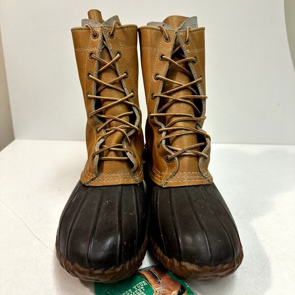 VERY GOOD L. L. Bean Men's 8" Bean Boots VINTAGE Leather Tan / Brown 8 Wide EE - Picture 4 of 15